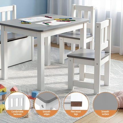Keezi 2 in 1 Kids Table and Chair Set, Activity Table with Storage Bench and 2 Chairs for Reading, Drawing, Writing, Snack Time & Arts Crafts, 4 PCS Toddler Table and Chair Set, Grey.