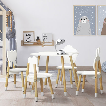 Keezi 5PCS Kids Table and Chairs Set Children Activity Study Play Desk White.
