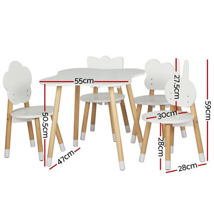 Keezi 5PCS Kids Table and Chairs Set Children Activity Study Play Desk White.