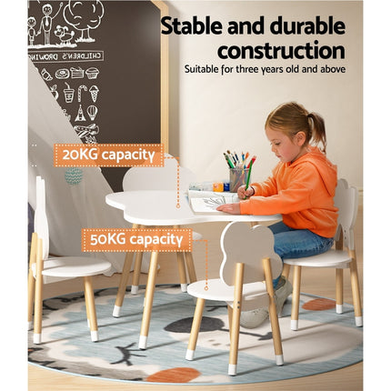 Keezi 5PCS Kids Table and Chairs Set Children Activity Study Play Desk White.