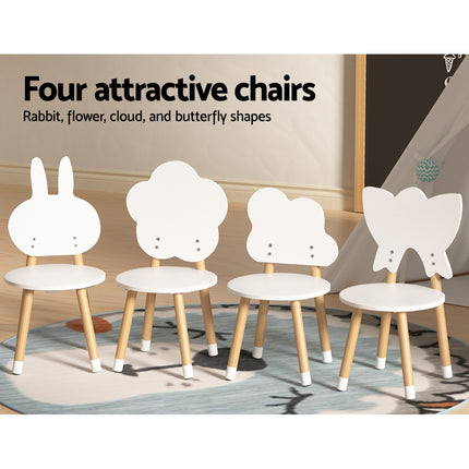 Keezi 5PCS Kids Table and Chairs Set Children Activity Study Play Desk White.