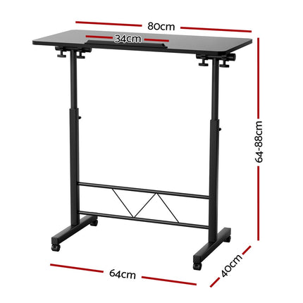 Artiss Laptop Desk Table Height Adjustable Wooden Bed Side Tables 80CM Black.