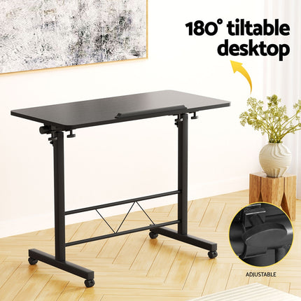Artiss Laptop Desk Table Height Adjustable Wooden Bed Side Tables 80CM Black.