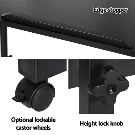 Artiss Laptop Desk Table Height Adjustable Wooden Bed Side Tables 80CM Black.