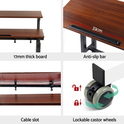 Artiss Laptop Desk Table Adjustable Dark Wood 80CM.