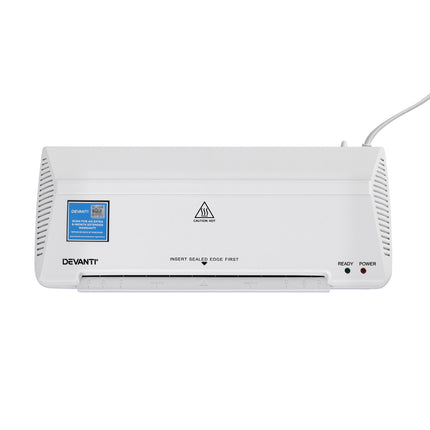 Devanti A4 Laminator Machine, Hot & Cold Thermal Fast Lamination Anti-Jam Laminator for Office School Home Document Photo Card Handmade A4 A5 A6, White.