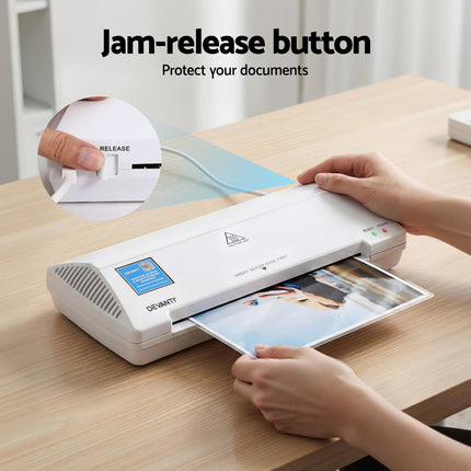 Devanti A4 Laminator Machine, Hot & Cold Thermal Fast Lamination Anti-Jam Laminator for Office School Home Document Photo Card Handmade A4 A5 A6, White.