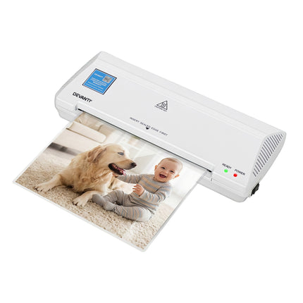 Devanti A4 Laminator Machine, Hot & Cold Thermal Fast Lamination Anti-Jam Laminator for Office School Home Document Photo Card Handmade A4 A5 A6, White.