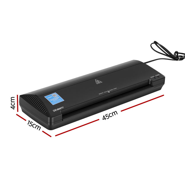 Devanti A3 Laminator Machine, Hot & Cold Thermal Fast Lamination Anti-Jam Laminator for Office School Home Document Photo Card Handmade A3 A4 A5 A6, Black.