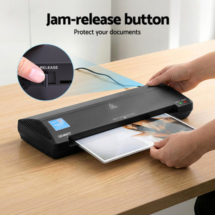 Devanti A3 Laminator Machine, Hot & Cold Thermal Fast Lamination Anti-Jam Laminator for Office School Home Document Photo Card Handmade A3 A4 A5 A6, Black.
