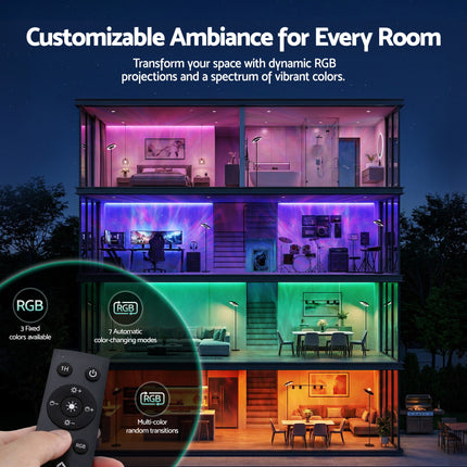 Artiss 2-in-1 LED Floor Lamp with Galaxy Projector &Remote, 178cm Tall Torchiere Standing Light with Dynamic RGB Aurora Stepless 4 Colour Temperatures, 1H Timer for Living Room, Bedroom Kids Room.