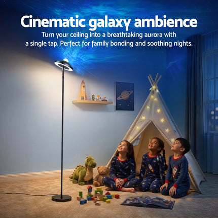 Artiss 2-in-1 LED Floor Lamp with Galaxy Projector &Remote, 178cm Tall Torchiere Standing Light with Dynamic RGB Aurora Stepless 4 Colour Temperatures, 1H Timer for Living Room, Bedroom Kids Room.