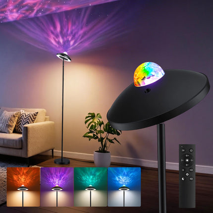 Artiss 2-in-1 LED Floor Lamp with Galaxy Projector &Remote, 178cm Tall Torchiere Standing Light with Dynamic RGB Aurora Stepless 4 Colour Temperatures, 1H Timer for Living Room, Bedroom Kids Room.