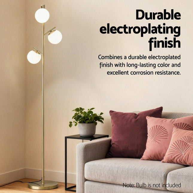 Artiss 3-Light Tree Floor Lamp 165cm Tall Standing Light with Sphere Glass Shades for Modern Homes.