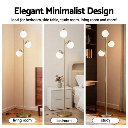 Artiss 3-Light Tree Floor Lamp 165cm Tall Standing Light with Sphere Glass Shades for Modern Homes.