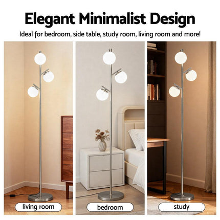 Artiss 3-Light Tree Floor Lamp 165cm Tall Standing Light with Sphere Glass Shades for Modern Homes.