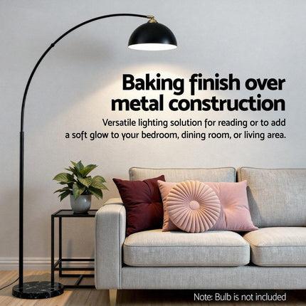 Artiss Modern Arched Floor Lamp Black Standing Heavy-Duty Marble Base for Living Room Bedroom.