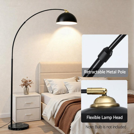 Artiss Modern Arched Floor Lamp Black Standing Heavy-Duty Marble Base for Living Room Bedroom.