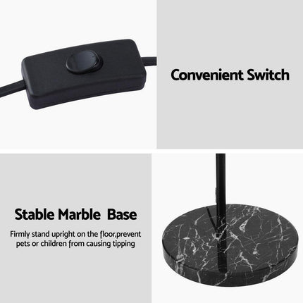 Artiss Modern Arched Floor Lamp Black Standing Heavy-Duty Marble Base for Living Room Bedroom.