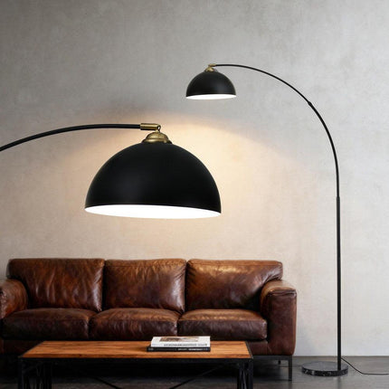 Artiss Modern Arched Floor Lamp Black Standing Heavy-Duty Marble Base for Living Room Bedroom.