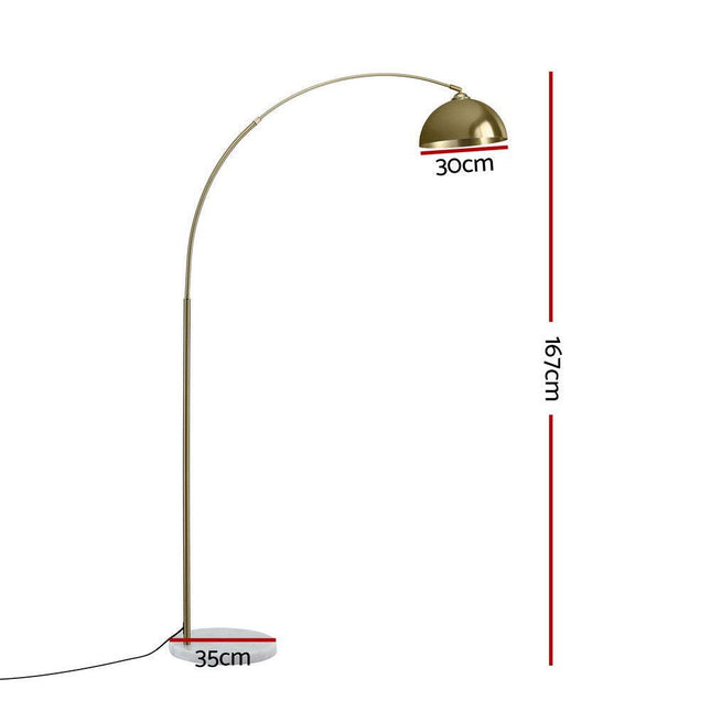 Artiss Modern Arched Floor Lamp Gold Brass Standing Heavy-Duty Marble Base for Living Room Bedroom.