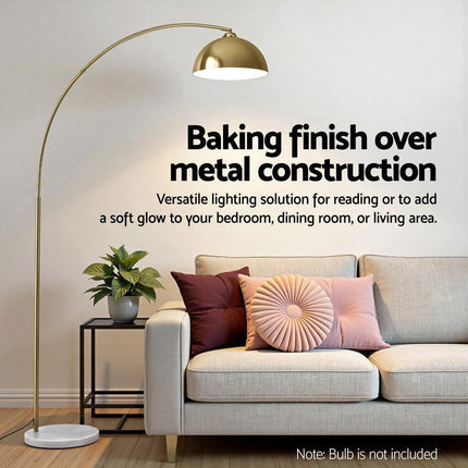Artiss Modern Arched Floor Lamp Gold Brass Standing Heavy-Duty Marble Base for Living Room Bedroom.