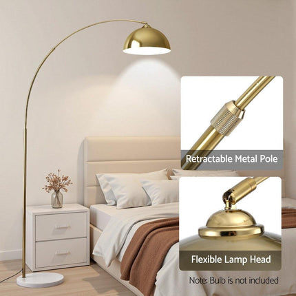 Artiss Modern Arched Floor Lamp Gold Brass Standing Heavy-Duty Marble Base for Living Room Bedroom.