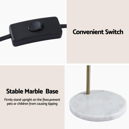 Artiss Modern Arched Floor Lamp Gold Brass Standing Heavy-Duty Marble Base for Living Room Bedroom.