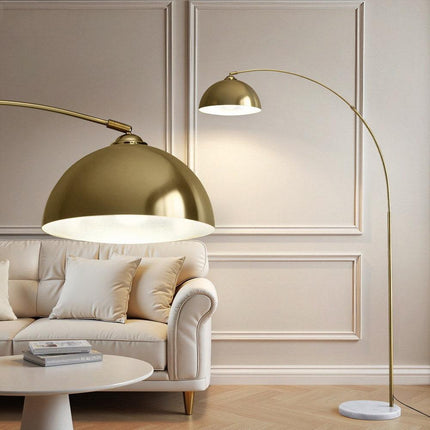 Artiss Modern Arched Floor Lamp Gold Brass Standing Heavy-Duty Marble Base for Living Room Bedroom.