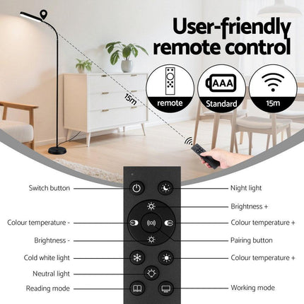 Artiss LED Floor Lamp with Remote Control & 4 Color Temperature Reading Living Room Bedroom Office.