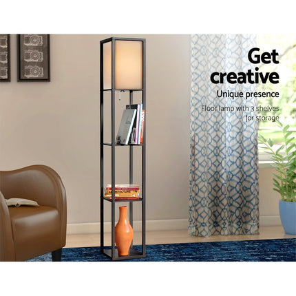 Artiss Floor Lamp 3 Tier Shelf Shelf Storage LED Light Stand Home Room Vintage Black.