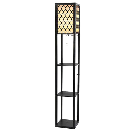 Artiss Floor Lamp 3 Tier Shelf Storage LED Light Stand Home Room Pattern Black.