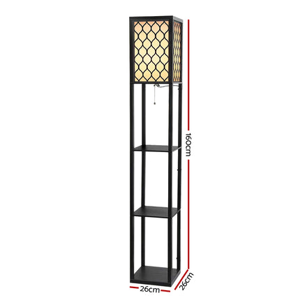 Artiss Floor Lamp 3 Tier Shelf Storage LED Light Stand Home Room Pattern Black.