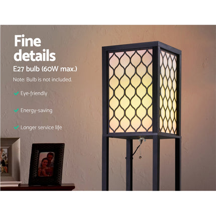 Artiss Floor Lamp 3 Tier Shelf Storage LED Light Stand Home Room Pattern Black.