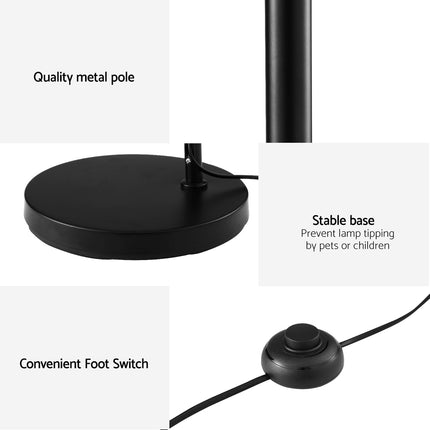 Artiss Floor Lamp Light Stand Modern Home Living Room Office Reading Glass Shade Black.