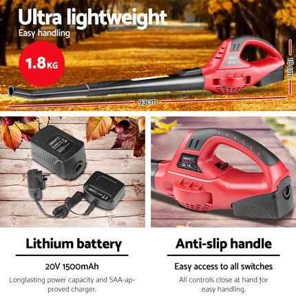 Giantz 20V Cordless Leaf Blower Garden Lithium Electric Battery Nozzles 2-Speed.
