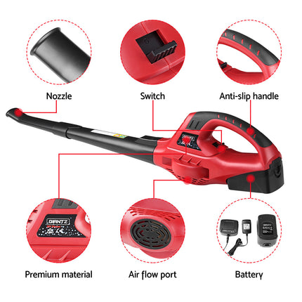 Giantz 20V Cordless Leaf Blower Garden Lithium Electric Battery Nozzles 2-Speed.