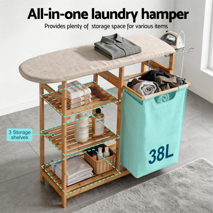 Artiss Laundry Basket Hamper with Ironing Board Bamboo.