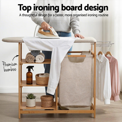 Artiss Laundry Basket Hamper with Ironing Board Bamboo.