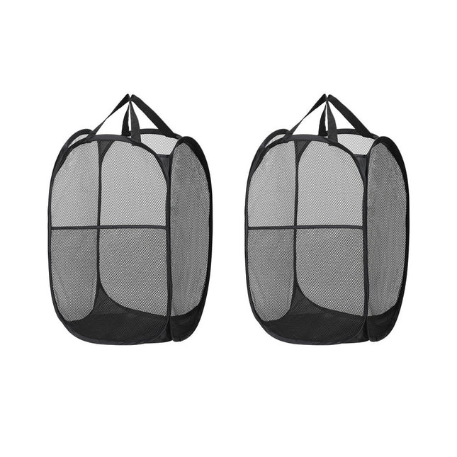 Artiss 2X Laundry Basket Hamper Foldable Black.