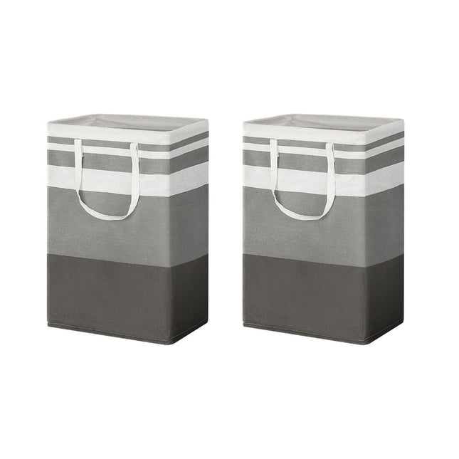 Artiss 2X Laundry Basket Hamper Foldable White Grey.
