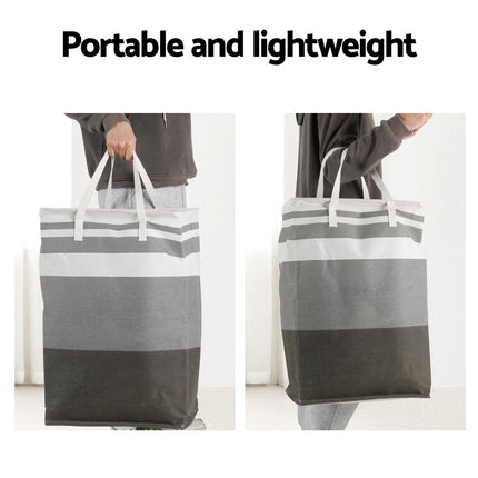 Artiss 2X Laundry Basket Hamper Foldable White Grey.