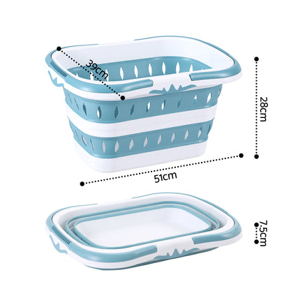Artiss Laundry Basket Hamper Large Foldable Washing Clothes Storage Organiser Blue.