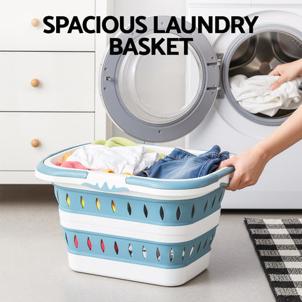 Artiss Laundry Basket Hamper Large Foldable Washing Clothes Storage Organiser Blue.