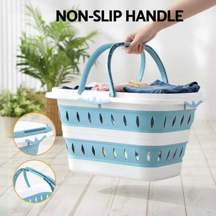 Artiss Laundry Basket Hamper Large Foldable Washing Clothes Storage Organiser Blue.