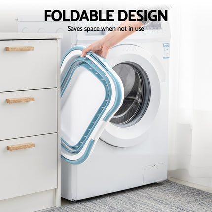 Artiss Laundry Basket Hamper Large Foldable Washing Clothes Storage Organiser Blue.