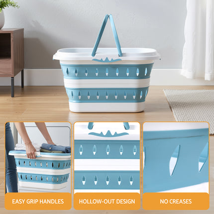 Artiss Laundry Basket Hamper Large Foldable Washing Clothes Storage Organiser Blue.