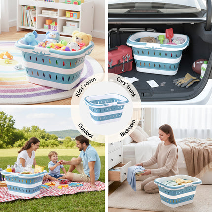 Artiss Laundry Basket Hamper Large Foldable Washing Clothes Storage Organiser Blue.