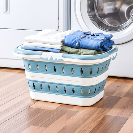 Artiss Laundry Basket Hamper Large Foldable Washing Clothes Storage Organiser Blue.