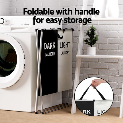 Artiss Laundry Basket Hamper Large Foldable Washing Clothes Storage 2 Sections.